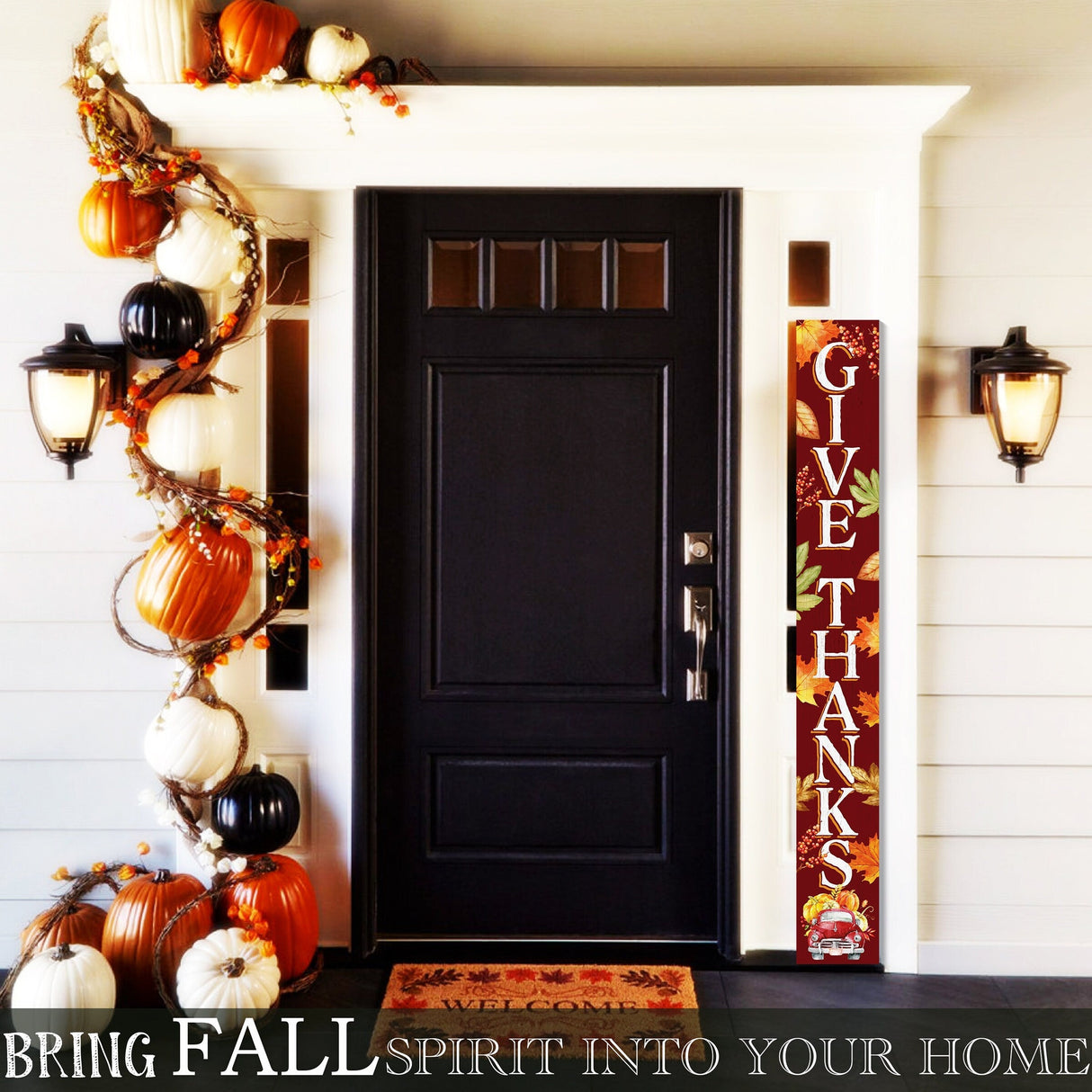 72in "Give Thanks" Fall Porch Sign | Front Door Autumn Decor | Thanksgiving Celebration | Ideal for Entryway, Living Room, Porch Decor