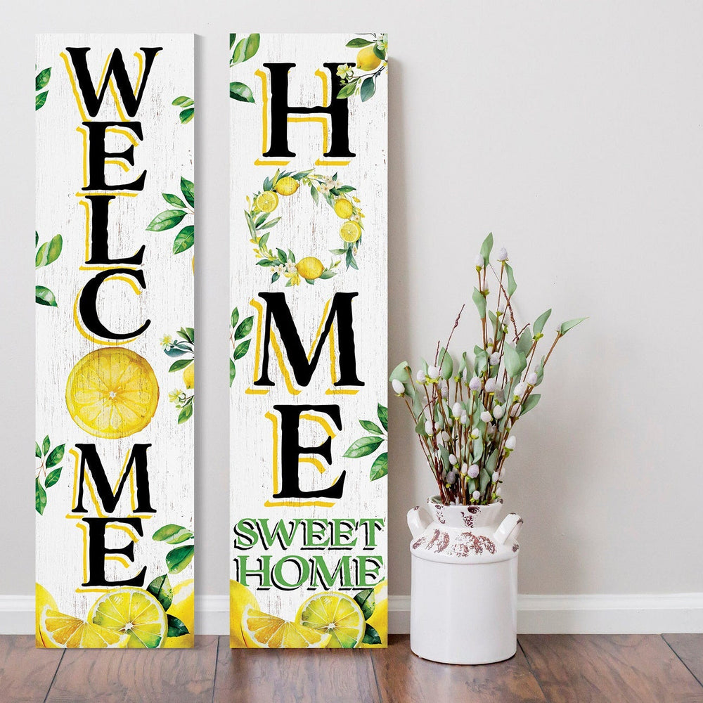 36in Lemon Summer Home Sweet Home Porch Sign for Front Door, Rustic Wooden Wall Decor, Outdoor Farmhouse Patio Display, Cheerful Welcome