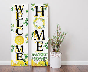 36in Lemon Summer Home Sweet Home Porch Sign for Front Door, Rustic Wooden Wall Decor, Outdoor Farmhouse Patio Display, Cheerful Welcome