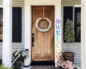 72in LGBT Welcome Sign | Front Door Porch Decor | Giant White Board | Inclusive Home Decoration
