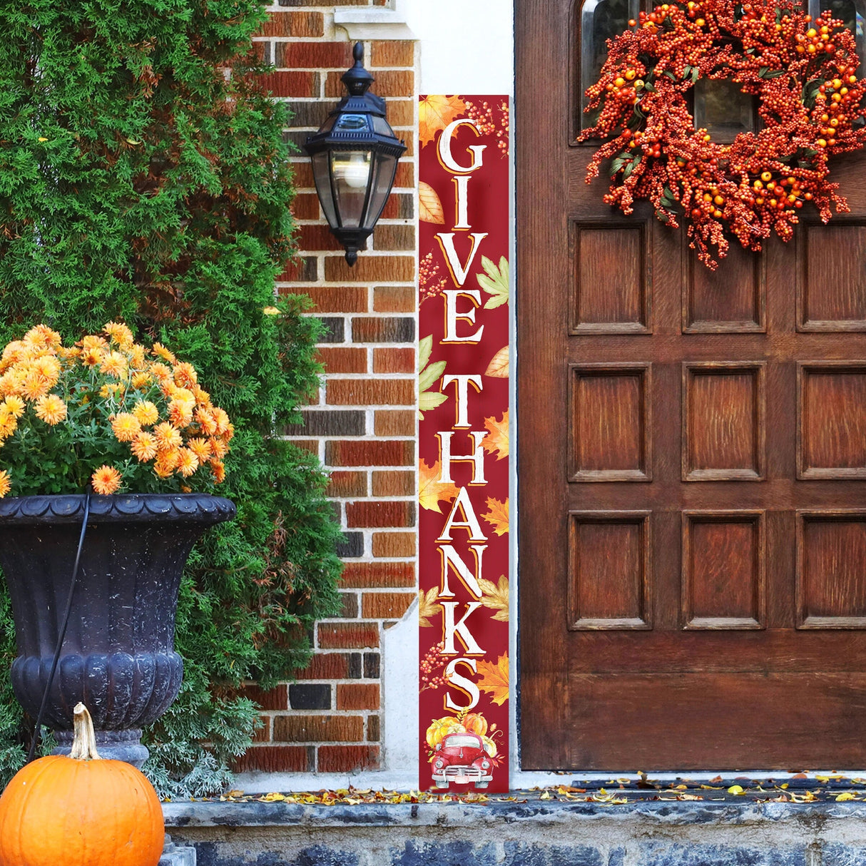 72in "Give Thanks" Fall Porch Sign | Front Door Autumn Decor | Thanksgiving Celebration | Ideal for Entryway, Living Room, Porch Decor