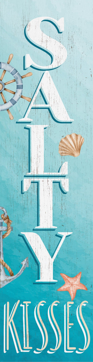 36in Salty Kisses Porch Sign for Front Door - Tropical Wooden Wall Decor, Outdoor Summer Beach Inspired Display