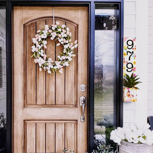 36in Spring Style Wooden Address Number Planter Sign for Front Door with Spring Floral Pattern