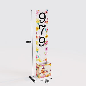 36in Spring Style Wooden Address Number Planter Sign for Front Door with Spring Floral Pattern