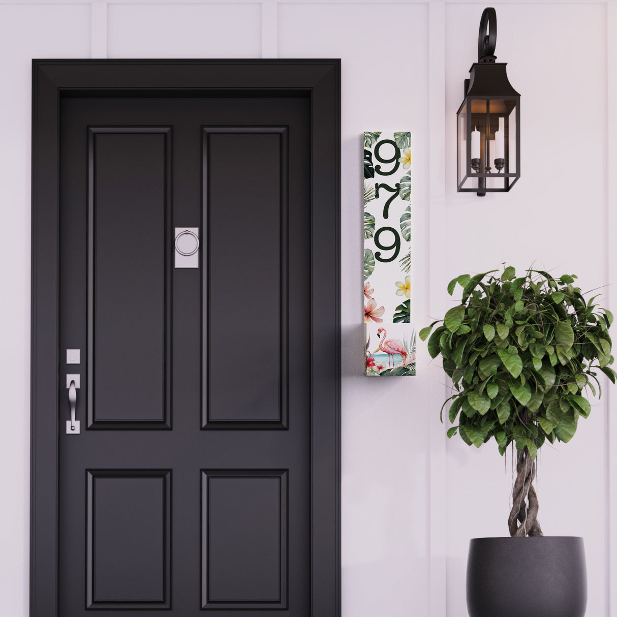 Summer Style Wooden Address Number Planter Sign with Flamingo Pattern - 36"x4.375"x7" - Perfect for Front Door Display