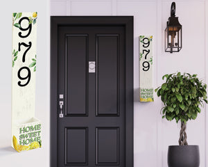 Summer Lemon Wooden Address Number Planter Sign for Front Door - 36"x4.375"x7" - Refreshing Outdoor Home Decor