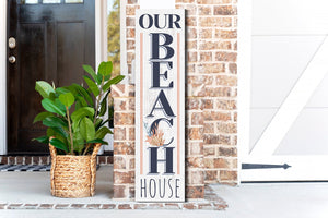 36in Our Beach House Welcome Porch Sign for Front Door, Coastal-Themed Summer Wall Decor, Nautical-Inspired Home Accent, Outdoor Seaside Display
