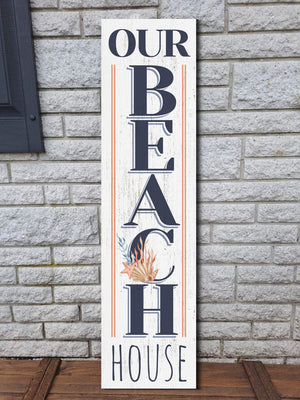 36in Our Beach House Welcome Porch Sign for Front Door, Coastal-Themed Summer Wall Decor, Nautical-Inspired Home Accent, Outdoor Seaside Display