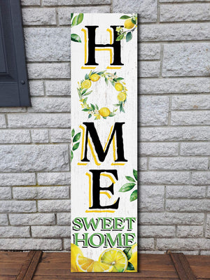 36in Lemon Summer Home Sweet Home Porch Sign for Front Door, Rustic Wooden Wall Decor, Outdoor Farmhouse Patio Display, Cheerful Welcome