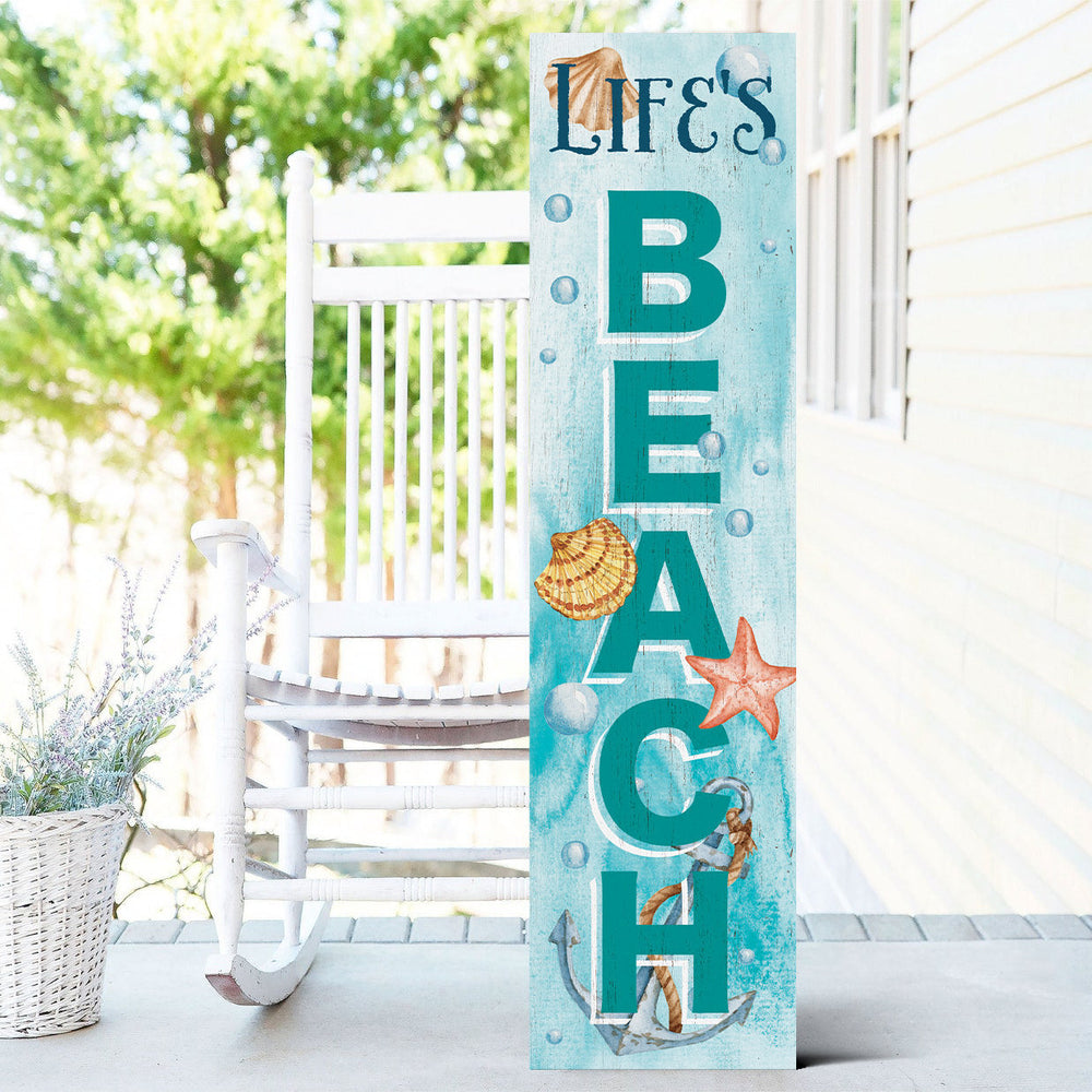 36in Wooden Life's a Beach Summer Welcome Porch Sign, Nautical Theme Front Door Decor, Coastal Wall Art, Rustic Beach House Outdoor Display