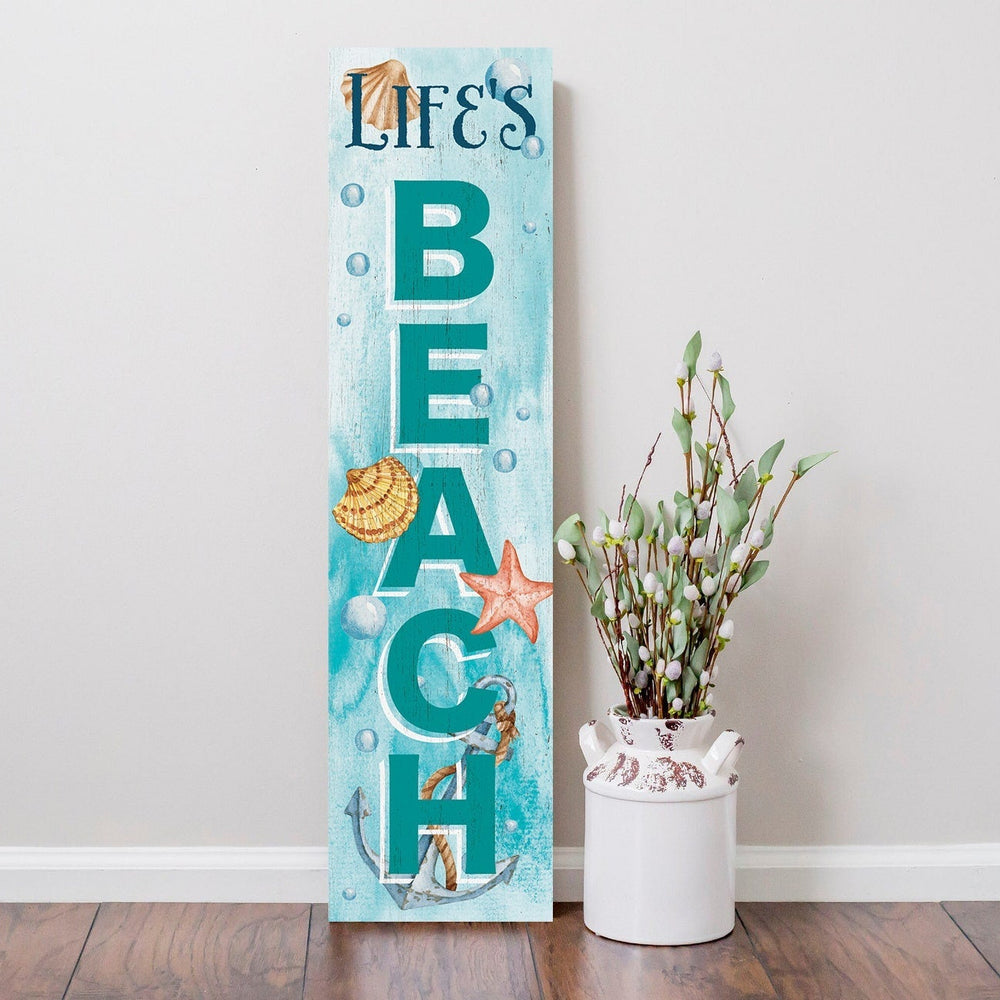 36in Wooden Life's a Beach Summer Welcome Porch Sign, Nautical Theme Front Door Decor, Coastal Wall Art, Rustic Beach House Outdoor Display