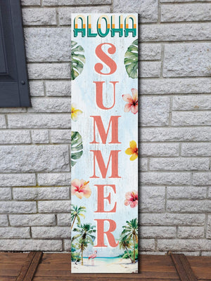 36in Aloha Summer Home Porch Sign, Tropical  Style, 36" x 9.25" Wood Wall Decor for Outdoor & Indoor Use