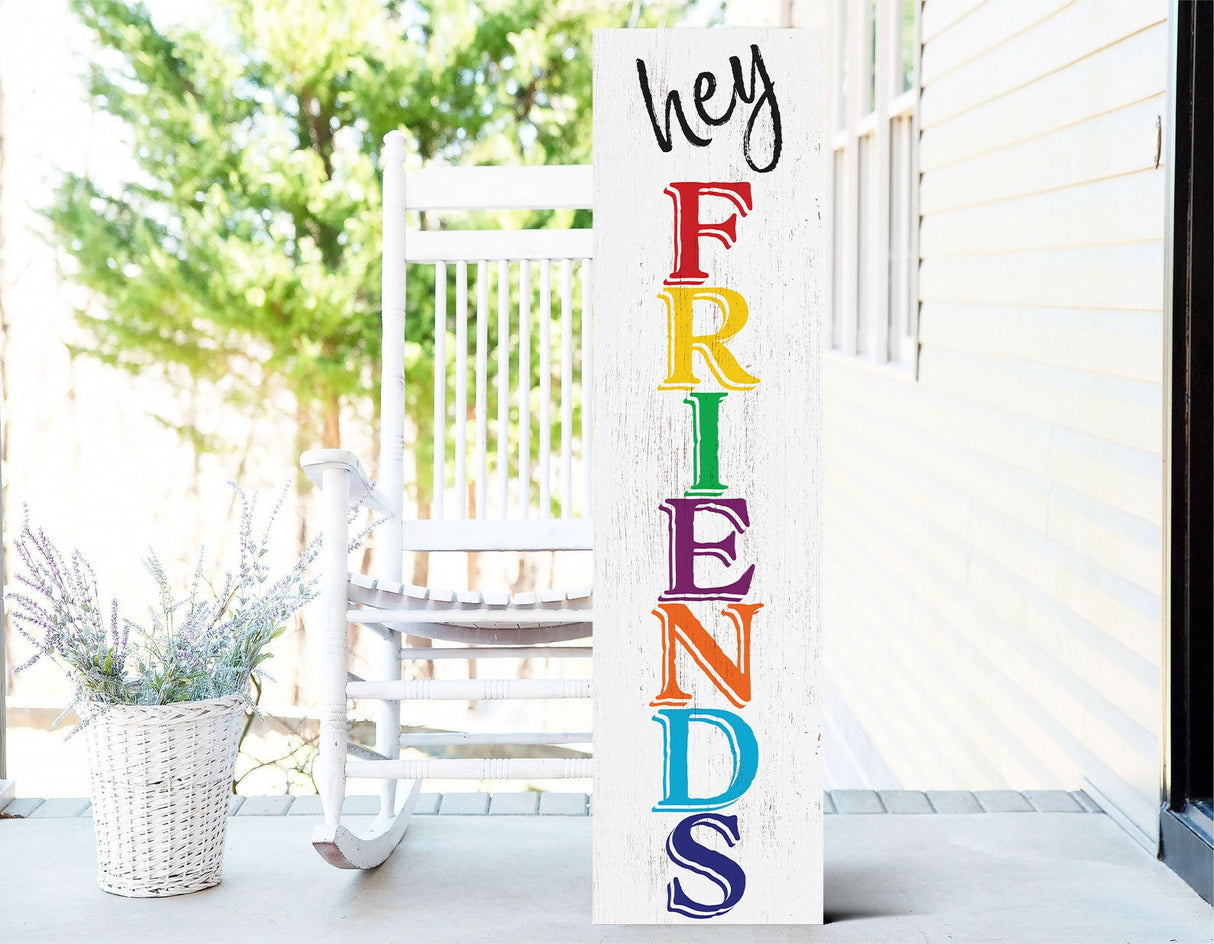 36in "Hey Friends" Teacher Appreciation Porch Sign, Classroom Decor, Durable Wood Wall Sign, Friendly Design