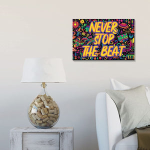 Wooden "Never Stop The Beat" Decor Sign For Indoor Display - 7.5In X 5In - Fun And Funky Patterned Design Fun Door Sign