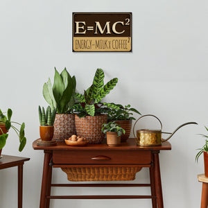 Wooden "E=MC2" Decor Sign, 7.5in x 5in, Humorous Mathematical Equation Art, Fun Indoor Display for Home, Office, or Classroom