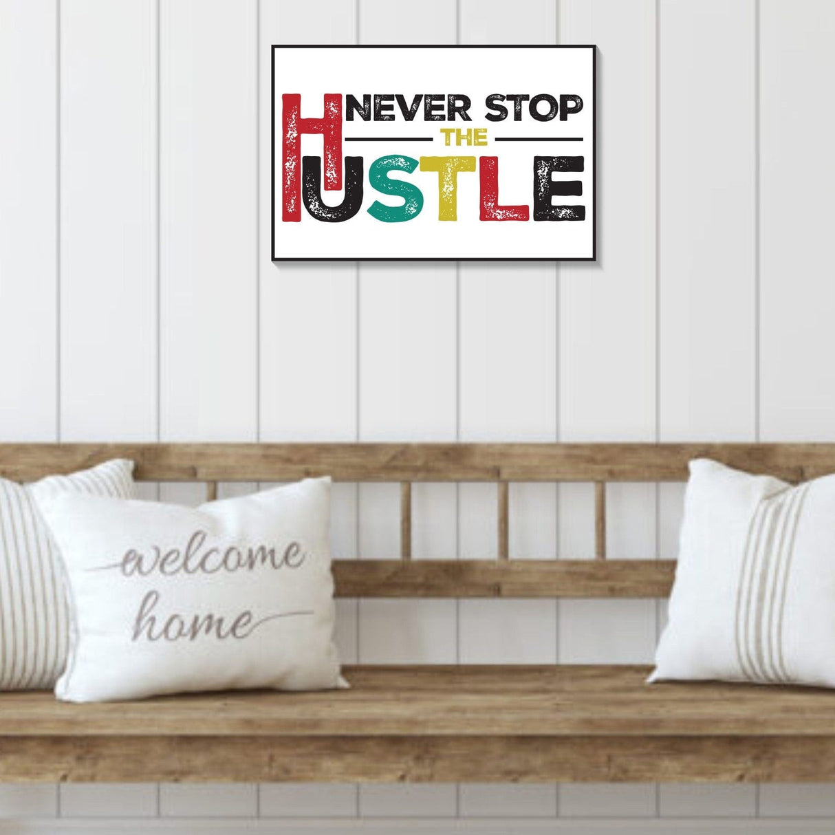 Wooden "Never Stop the Hustle"  Wall Sign, 7.5in x 5in, Motivational Decor for Office, Home, or Study Space, Inspirational Quote Artwork
