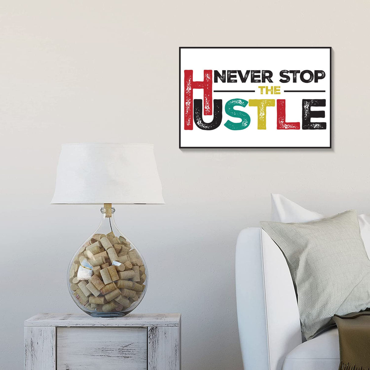 Wooden "Never Stop the Hustle"  Wall Sign, 7.5in x 5in, Motivational Decor for Office, Home, or Study Space, Inspirational Quote Artwork