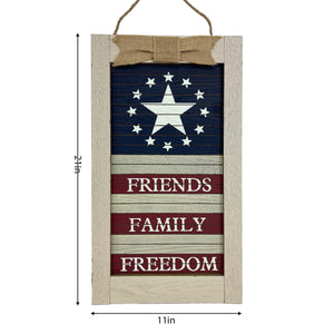 Friends Family Freedom Hanging Sign, Patriotic Party Decoration, Independence Day Wooden Plaque, 4th of July Decorations for Home
