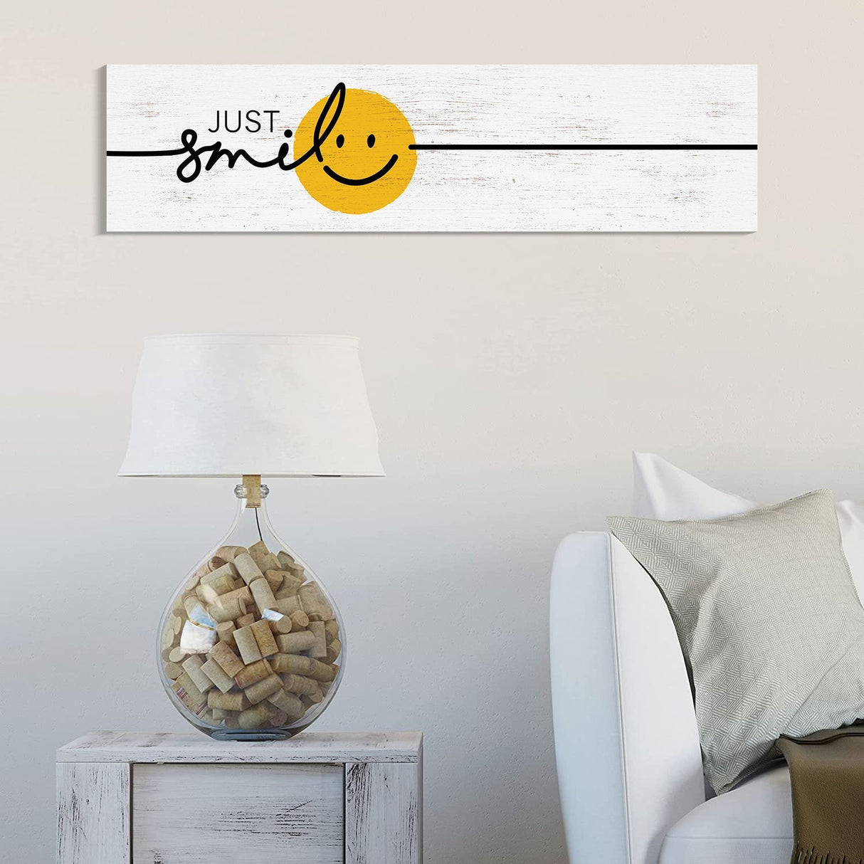 36in "Just Smile" Cartoon Wooden Sign Wall Decor, Happy World Smile Day Celebration, Fun Relaxing and Chill Art for Home, Office,  Classroom