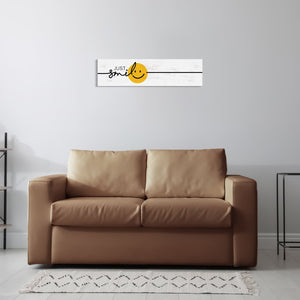 36in "Just Smile" Cartoon Wooden Sign Wall Decor, Happy World Smile Day Celebration, Fun Relaxing and Chill Art for Home, Office,  Classroom
