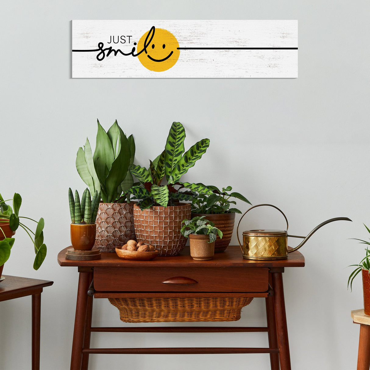36in "Just Smile" Cartoon Wooden Sign Wall Decor, Happy World Smile Day Celebration, Fun Relaxing and Chill Art for Home, Office,  Classroom