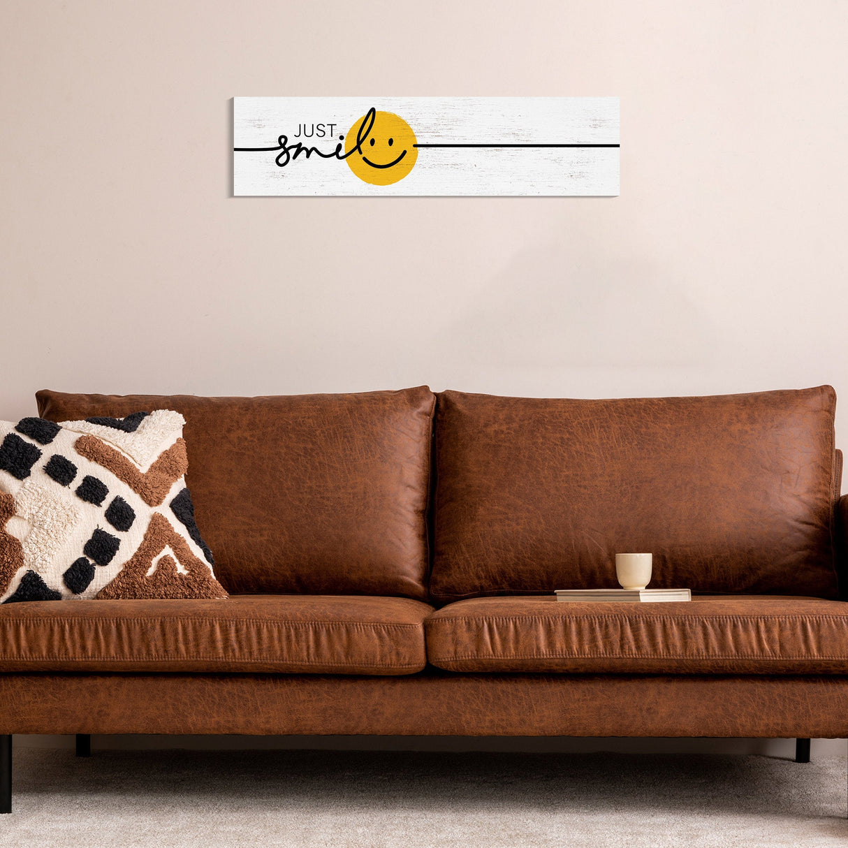 36in "Just Smile" Cartoon Wooden Sign Wall Decor, Happy World Smile Day Celebration, Fun Relaxing and Chill Art for Home, Office,  Classroom