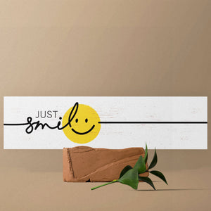 36in "Just Smile" Cartoon Wooden Sign Wall Decor, Happy World Smile Day Celebration, Fun Relaxing and Chill Art for Home, Office,  Classroom