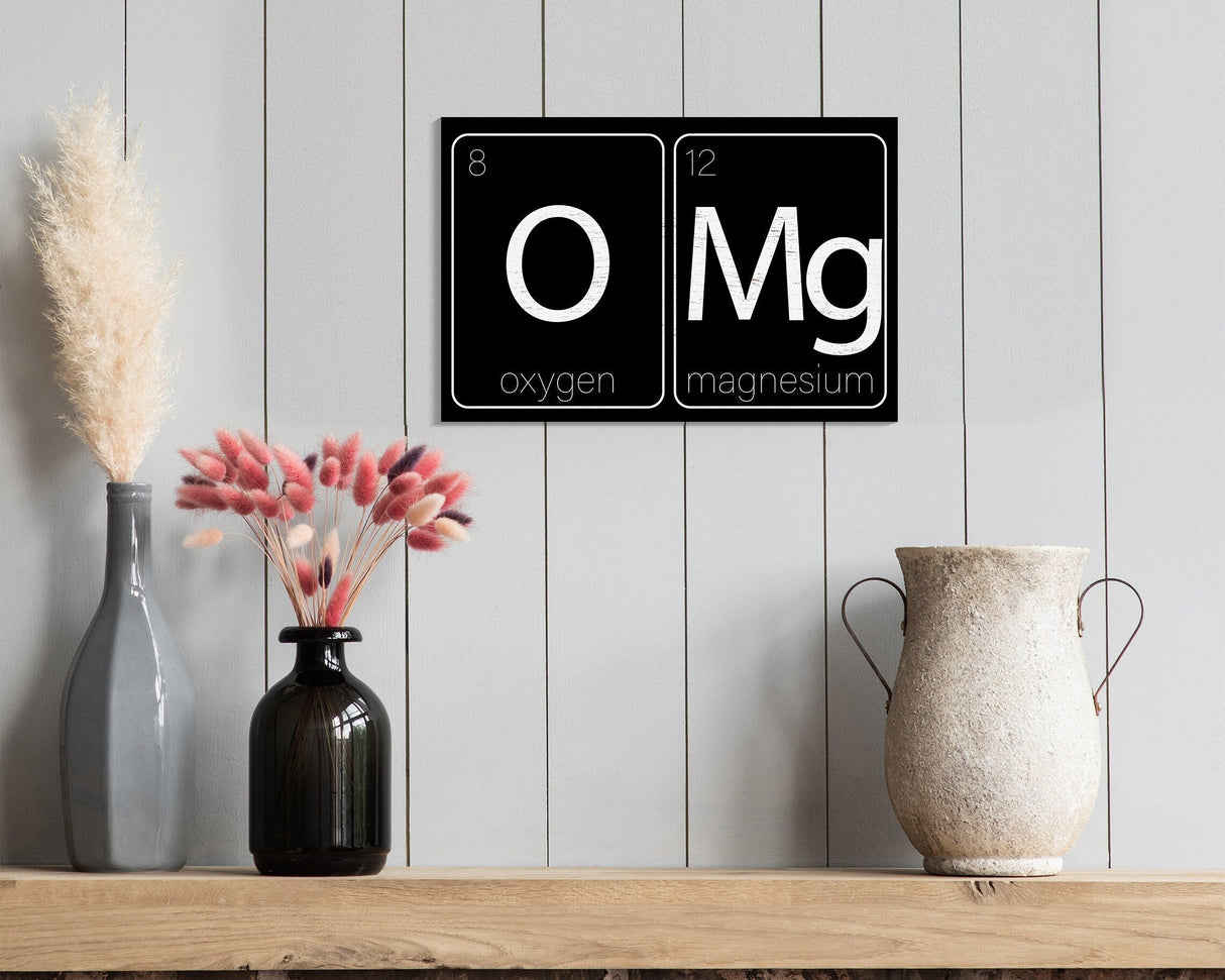 Laugh Out Loud with Chemistry: 7.5in x 5in Wooden Wall Decor Sign - "OMG  Oxygen and Magnesium" - Witty & Fun