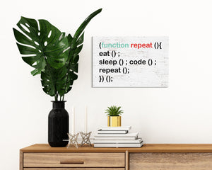 Celebrate Your Passion: 7.5in x 5in Wooden Wall Decor Sign - "Eat Sleep Code Repeat" - Inspiring & Fun