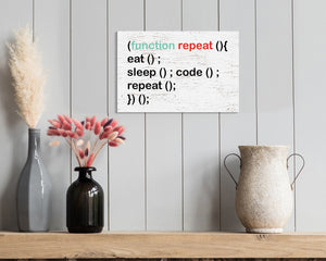 Celebrate Your Passion: 7.5in x 5in Wooden Wall Decor Sign - "Eat Sleep Code Repeat" - Inspiring & Fun