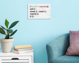 Celebrate Your Passion: 7.5in x 5in Wooden Wall Decor Sign - "Eat Sleep Code Repeat" - Inspiring & Fun