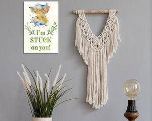 I'm Stuck On You with Hedgehogs - 7.5in x 5in Wooden Wall Decor Sign - Cute & Humorous Sign for Home and Office, Great Gift Idea