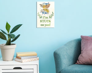 I'm Stuck On You with Hedgehogs - 7.5in x 5in Wooden Wall Decor Sign - Cute & Humorous Sign for Home and Office, Great Gift Idea