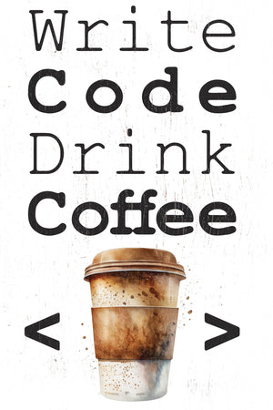 Write Code Drink Coffee - 7.5in x 5in Wooden Wall Decor Sign - Programmer's Motto for Home & Office, Perfect Gift for Developers
