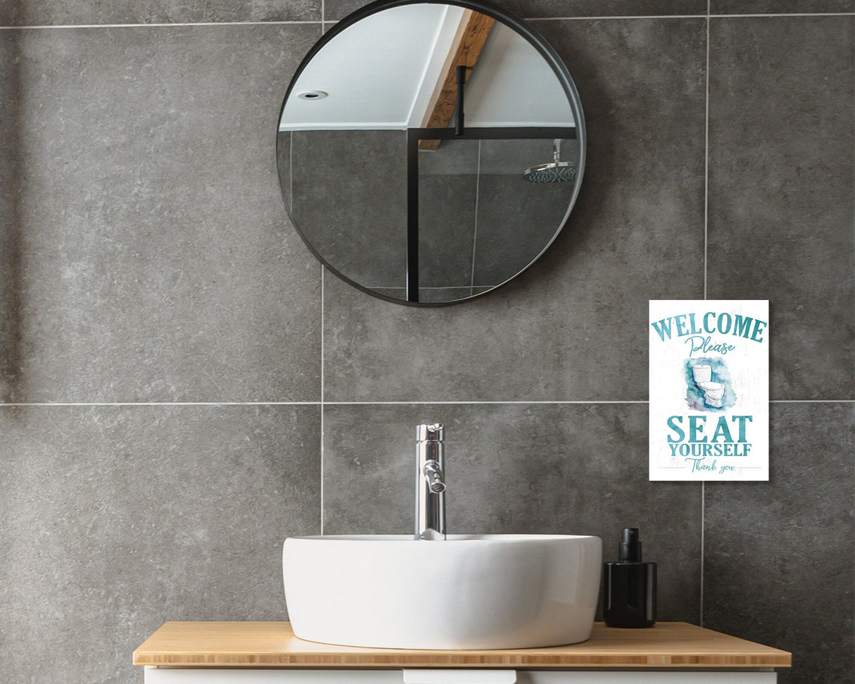 Welcome Please Seat Yourself Thank You - 7.5in x 5in Humor Wooden Wall Decor Sign - Perfect for Home, Bathroom & Office, Great Gift Idea