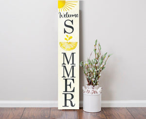 48in Welcome Summer with a Lemon Pattern Wooden Porch Sign - Perfect for Front Porch Decor and Outdoor Parties | Handmade from High-Quality