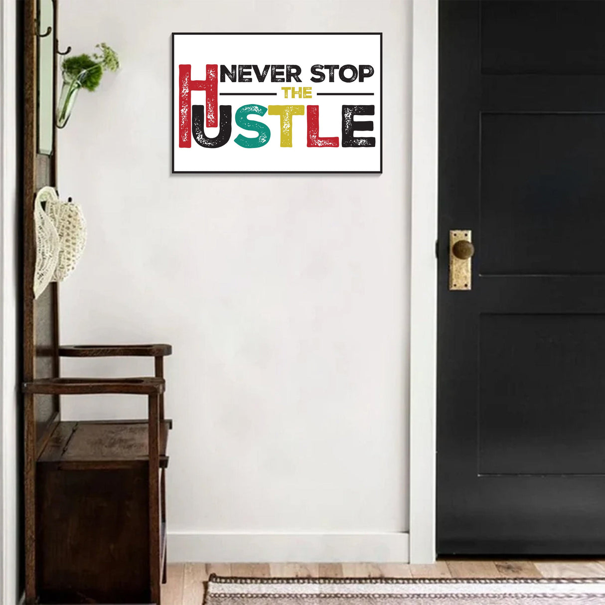 Wooden "Never Stop the Hustle"  Wall Sign, 7.5in x 5in, Motivational Decor for Office, Home, or Study Space, Inspirational Quote Artwork