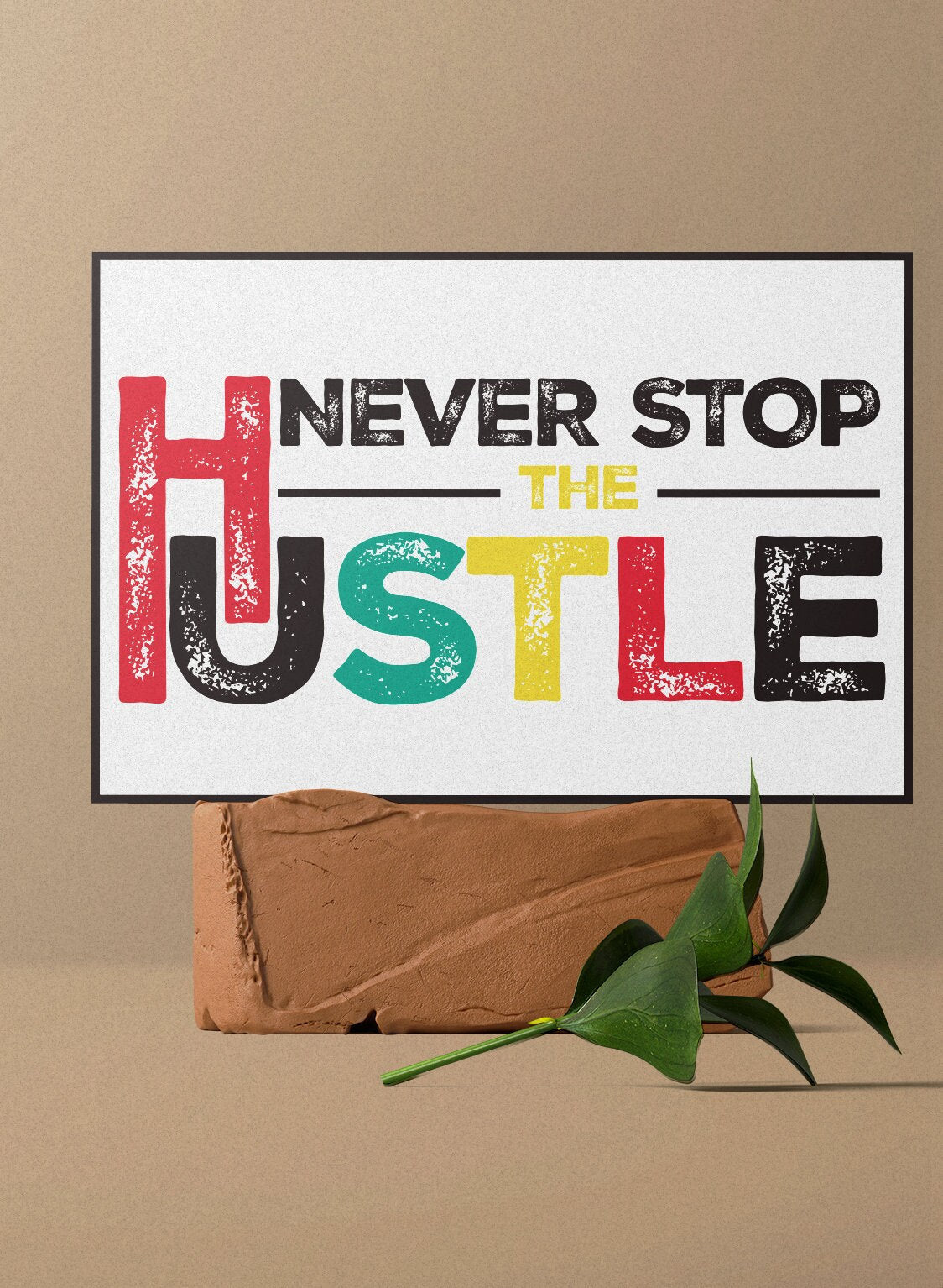 Wooden "Never Stop the Hustle"  Wall Sign, 7.5in x 5in, Motivational Decor for Office, Home, or Study Space, Inspirational Quote Artwork