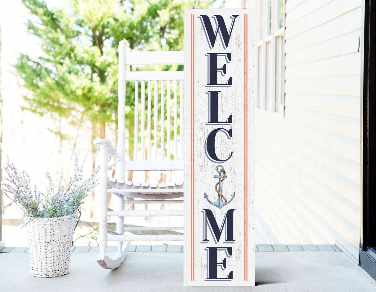 36in Anchor Welcome Porch Sign for Front Door, Nautical-Themed Summer Wall Decor, Coastal Home Accent, Outdoor Seaside Display