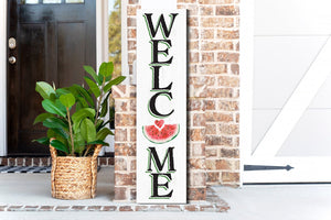 36in Welcome Sign with Watermelon Pattern - Front Door Porch Standing Decor - Charming Summer Design for Home Entryway, Great Gift Idea