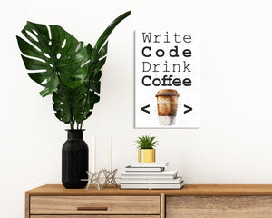 Write Code Drink Coffee - 7.5in x 5in Wooden Wall Decor Sign - Programmer's Motto for Home & Office, Perfect Gift for Developers