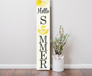 48in "Hello Summer" with Lemon Pattern Wooden Porch Sign - Perfect for Front Porch Decor and Outdoor Parties