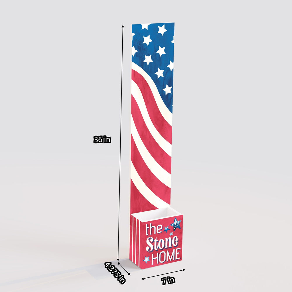 36in 4th of July Address Sign with Holder & Succulent Planter - An Address Plaque Planter for Outdoor Decor and Celebration