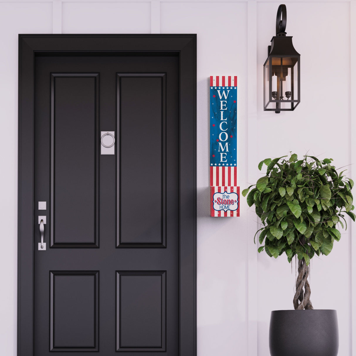 36in 4th of July Address Sign with Holder & Succulent Planter -  Address Plaque Planter for Outdoor Decor and Celebration
