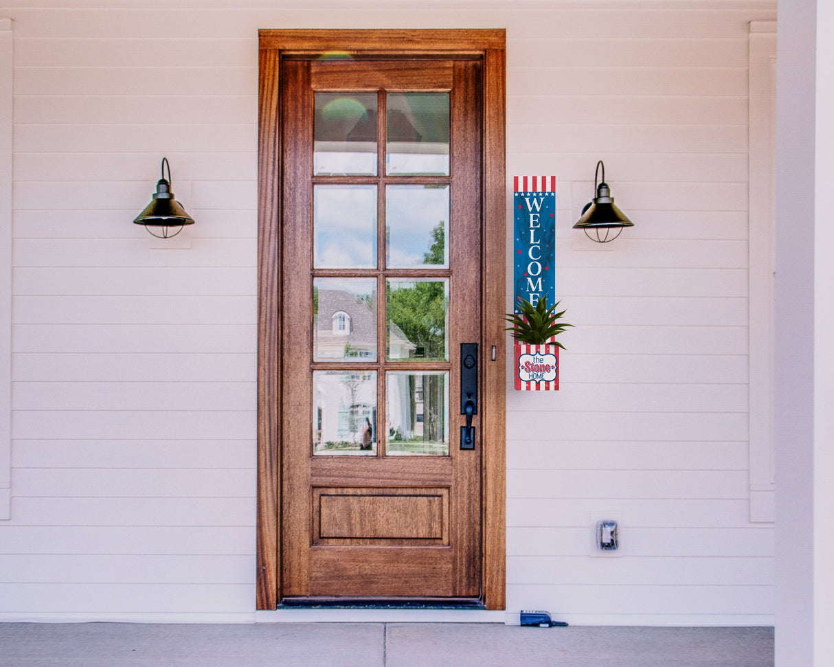 36in 4th of July Address Sign with Holder & Succulent Planter -  Address Plaque Planter for Outdoor Decor and Celebration
