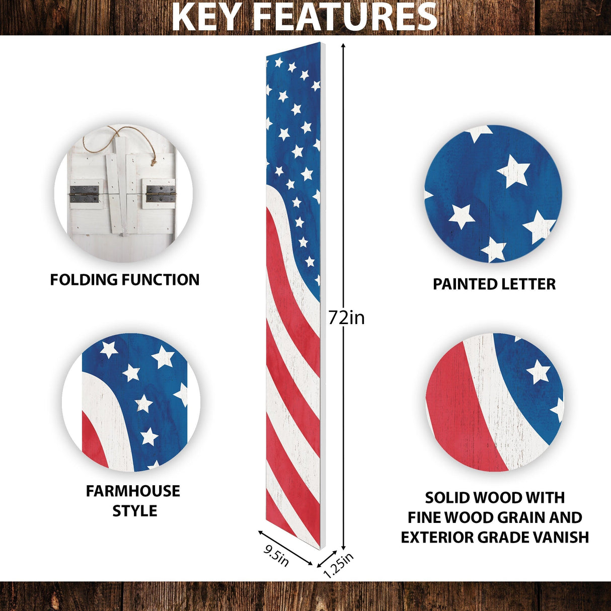 72in 4th of July  Wooden Porch Sign - Patriotic Decor to Celebrate Independence Day with Style
