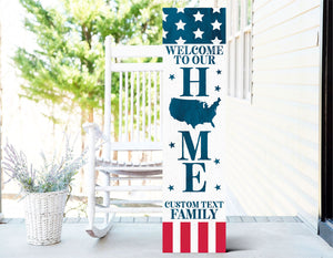 36in Wooden 4th of July "Welcome to Our Home" Personalized Text Porch Sign - Personalized Patriotic Front Door Decor for Independence Day