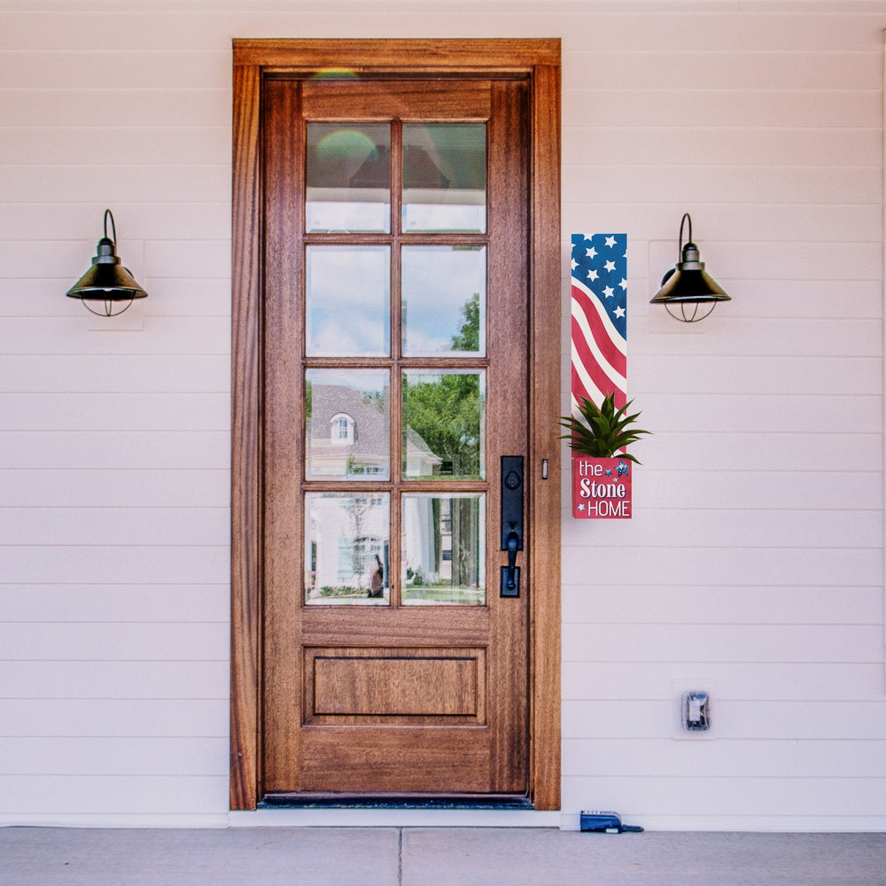 36in 4th of July Address Sign with Holder & Succulent Planter - An Address Plaque Planter for Outdoor Decor and Celebration