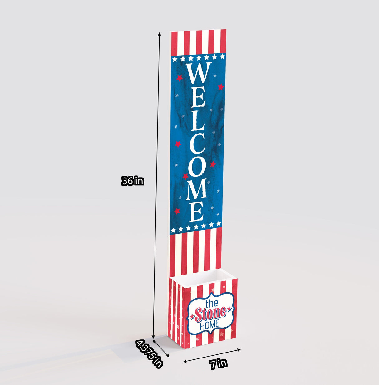36in 4th of July Address Sign with Holder & Succulent Planter -  Address Plaque Planter for Outdoor Decor and Celebration
