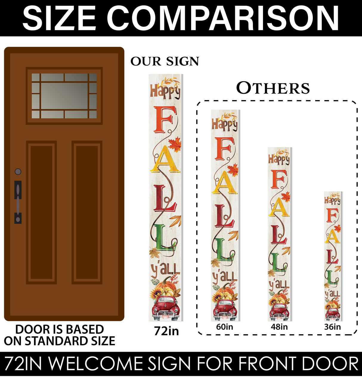 72-Inch Wooden "Happy Fall Y'all" Porch Sign - Seasonal Front Door Decor for Autumn Celebrations